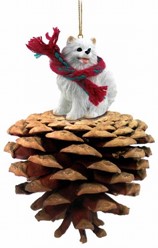 Pine Cone Miniature American Eskimo Dog Christmas Ornament