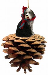 Pine Cone Bearded Collie Dog Christmas Ornament