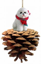Pine Cone Bichon Frise Dog Christmas Ornaments