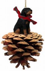 Pine Cone Black and Tan Coonhound Dog Christmas Ornament