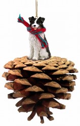 Pine Cone Border Collie Dog Christmas Ornament