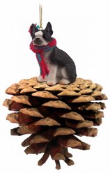 Pine Cone Boston Terrier Dog Christmas Ornament