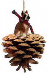 Pine Cone Boxer Dog Christmas Ornament