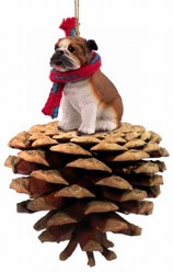 Pine Cone Bulldog Dog Christmas Ornament