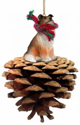 Pine Cone Collie Dog Christmas Ornament