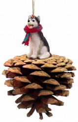 Pine Cone Siberian Husky Dog Christmas Ornament