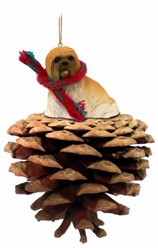 Pine Cone Lhasa Apso Dog Christmas Ornament