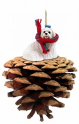 Pine Cone Maltese Dog Christmas Ornament