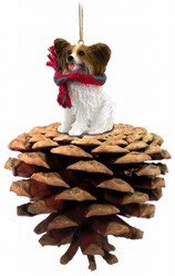 Pine Cone Papillon Dog Christmas Ornament