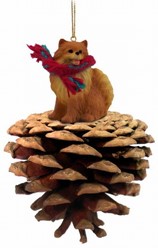 Pine Cone Pomeranian Dog Christmas Ornament