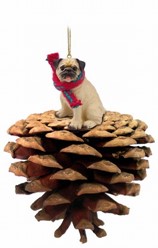 Pine Cone Pug Dog Christmas Ornament