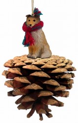 Pine Cone Sheltie Dog Christmas Ornament