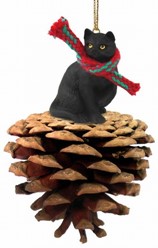 Pine Cone Black Cat Christmas Ornament
