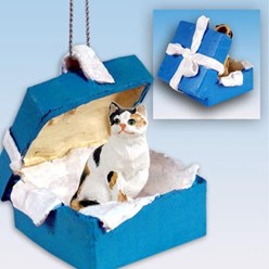 Calico Cat Gift Box Holiday Ornament