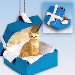Red Tabby Cat Gift Box Holiday Ornament