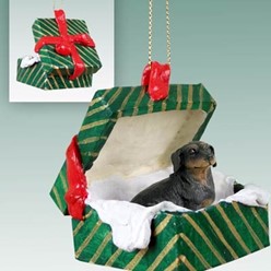 Dachshund Green Gift Box Christmas Ornament- click for more breed colors