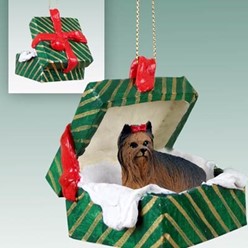 Yorkshire Terrier Green Gift Box Dog Ornament- click for more breed optionss
