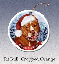Pit Bull Cropped Dear Santa Dog Christmas Ornament - click for breed colors