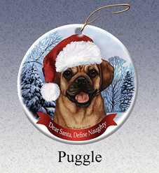 Puggle Dear Santa Dog Christmas Ornament