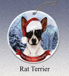 Rat Terrier Dear Santa Dog Christmas Ornament- Click for more breed colors