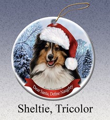 Shetland Sheepdog Dear Santa Dog Christmas Ornament- Click for more breed colors