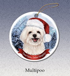 Maltipoo Dear Santa Dog Christmas Ornament