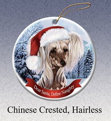 Chinese Crested Dear Santa Dog Christmas Ornament