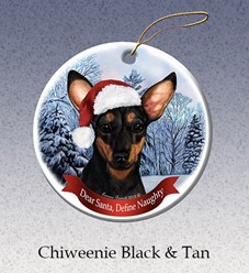 Chiweenie Dear Santa Dog Christmas Ornament