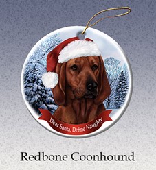 Redbone Coonhound Dear Santa Dog Christmas Ornament