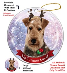 Airedale Up to Snow Good Dog Christmas Ornament