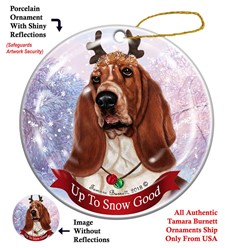Basset Hound Up to Snow Good Christmas Ornament- click for more breed colors