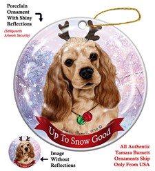 Cocker Spaniel Up To Snow Good Christmas Ornament- click for more breed colors