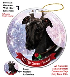 Greyhound Up To Snow Good Christmas Ornament- click for more breed colors