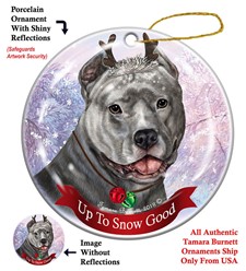 Pit Bull Cropped Up To Snow Good Christmas Ornament- click for breed colors