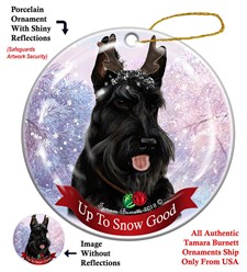 Scottish Terrier Up to Snow Good Christmas Ornament- click for breed colors