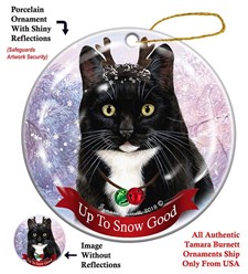 Black and White Cat Up To Snow Good Christmas  Ornament