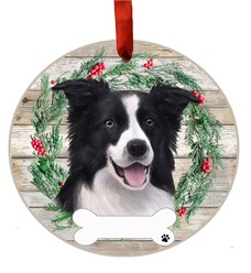 Border Collie Dog Breed Wreath Christmas Ornament