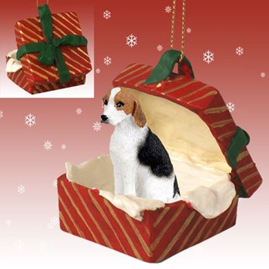 Raining Cats and Dogs | American Foxhound Red Gift Box Dog Christmas Ornament