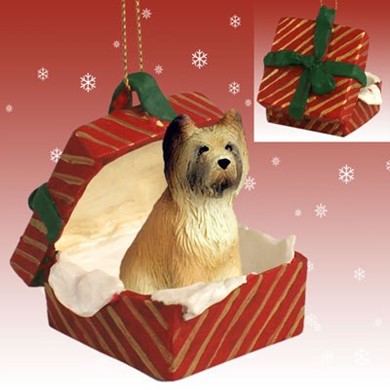 Raining Cats and Dogs | Briard Red Gift Box Dog Christmas Ornament