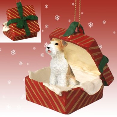 Raining Cats and Dogs | Wire Fox Terrier Gift Box Christmas Ornament
