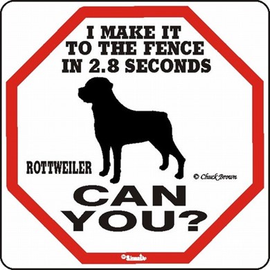 Raining Cats and Dogs | Rottweiler Make It to the Fence in 2.8 Seconds Sign