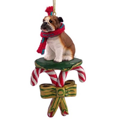 Raining Cats and Dogs | Candy Cane Bulldog Christmas Ornament