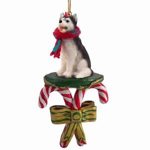 Raining Cats and Dogs | Siberian Husky Dog Candy Cane Christmas Ornament