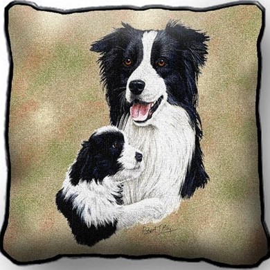 Raining Cats and Dogs | Border Collie and Pup Tapestry Pillow, Made in the USA