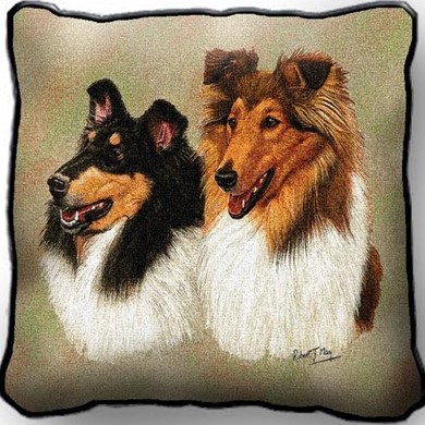 Raining Cats and Dogs | Collies Tapestry Pillow, Made in the USA