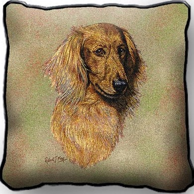 Raining Cats and Dogs | Red Longhaired Dachshund Tapestry Pillow Cover, Made in the USA