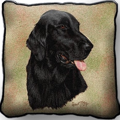 Raining Cats and Dogs | Flat Coated Retriever Tapestry Pillow, Made in the USA