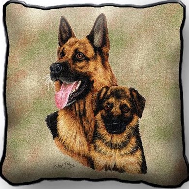 Raining Cats and Dogs | German Shepherd and Pup Tapestry Pillow, Made in the USA