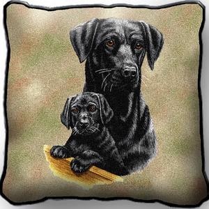 Raining Cats and Dogs | Labrador Retriever Black and Pup Tapestry Pillow, Made in the USA