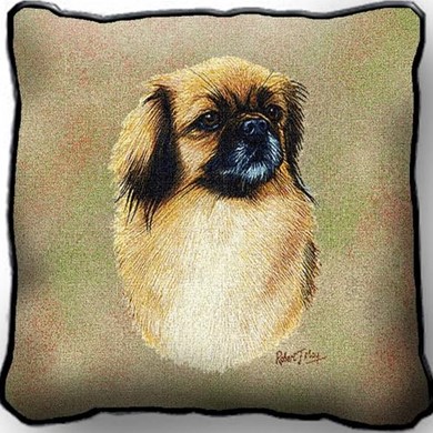 Raining Cats and Dogs | Tibetan Spaniel Tapestry Pillow, Made in the USA
